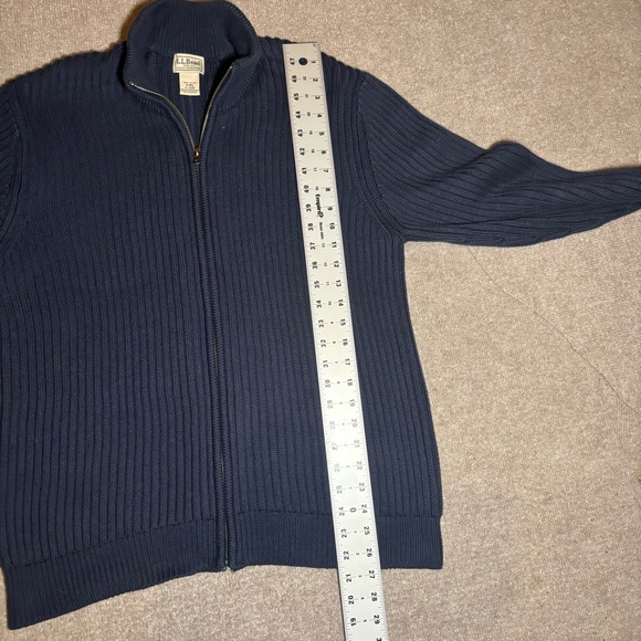 L.L. Bean Navy Ribbed Full Zip Sweater Jacket M - Picture 6 of 8
